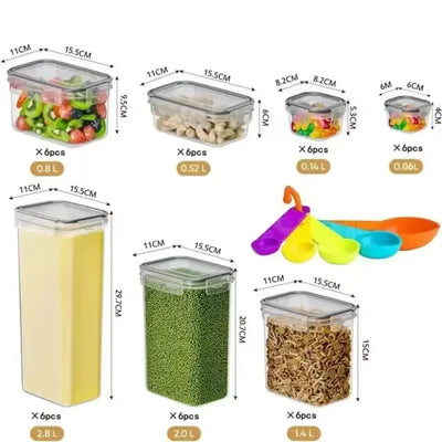 16 24 36 Pcs Set Bpa-Free Airtight Plastic Stackable Kitchen Organizer Cereal 42pack Dry Food Storage BIn Box Container