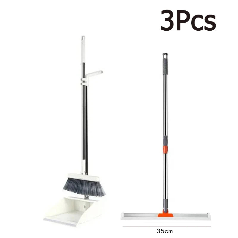 Household Broom Dustpan Set Multifuction Foldable Rotating Soft Hair Broom Sweeping Wiper Floor Cleaning Tools