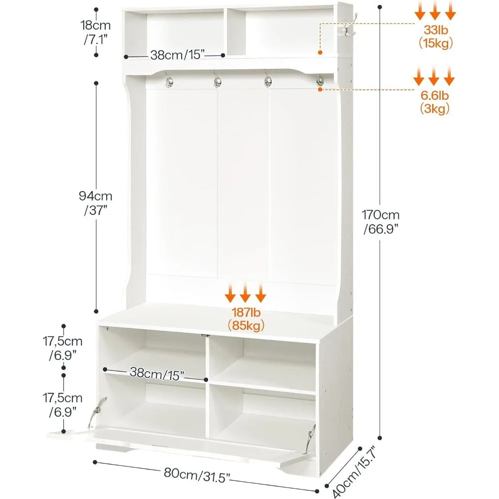 Hall Tree with Bench and Shoe Storage, Entryway Bench with Coat Rack and Shoe Cabinet, Coat Rack with Shoe Rack