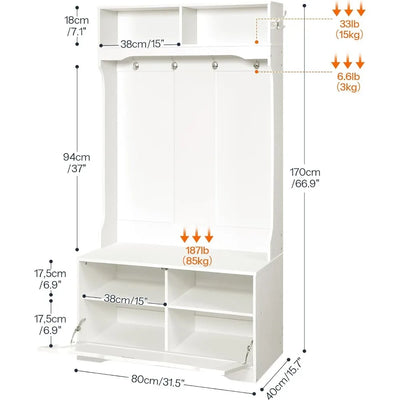 Hall Tree with Bench and Shoe Storage, Entryway Bench with Coat Rack and Shoe Cabinet, Coat Rack with Shoe Rack