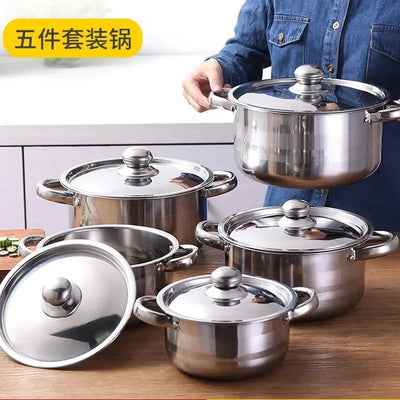 5PCS Stainless Steel Pot High Grade Practical Soup Pot Creative Gifts Cooking Pot Kichen Cookware Set