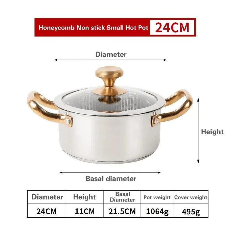 304 Stainless Steel Soup Pot Honeycomb Non-stick Pot with lid Household Hot Pot Induction Cooker Gas Stove Universal Frying Pan