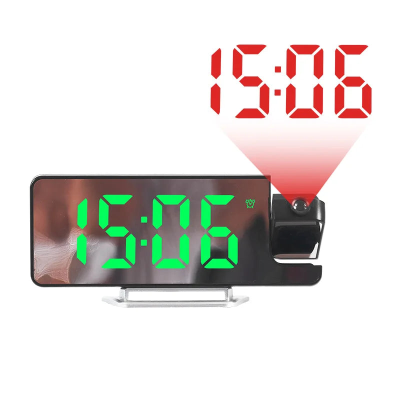 180° Rotation Projection Alarm Clock Temperature Date Night Mode Snooze Table Clock 12/24H USB Projector LED Digital Clock