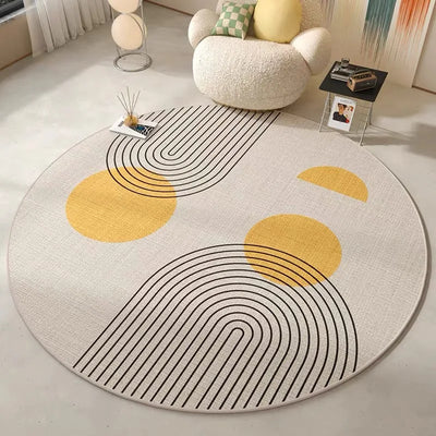 Japanese Abstract Style Crystal Pile Round Carpet Home Living Room Bedroom Decorative Mats Anti-slip Dirty Resistant Washable