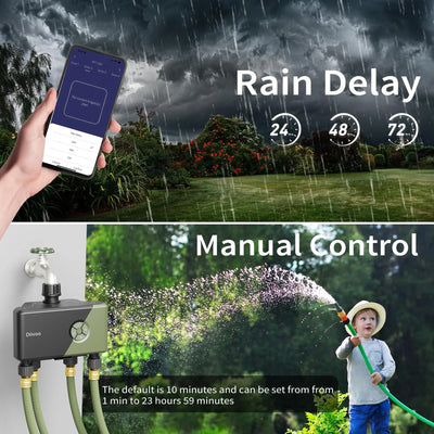 Diivoo Garden WiFi Water Timer 4 Zones Automatic Irrigation Timer Watering Systems Controller with Rain Delay Manual Watering