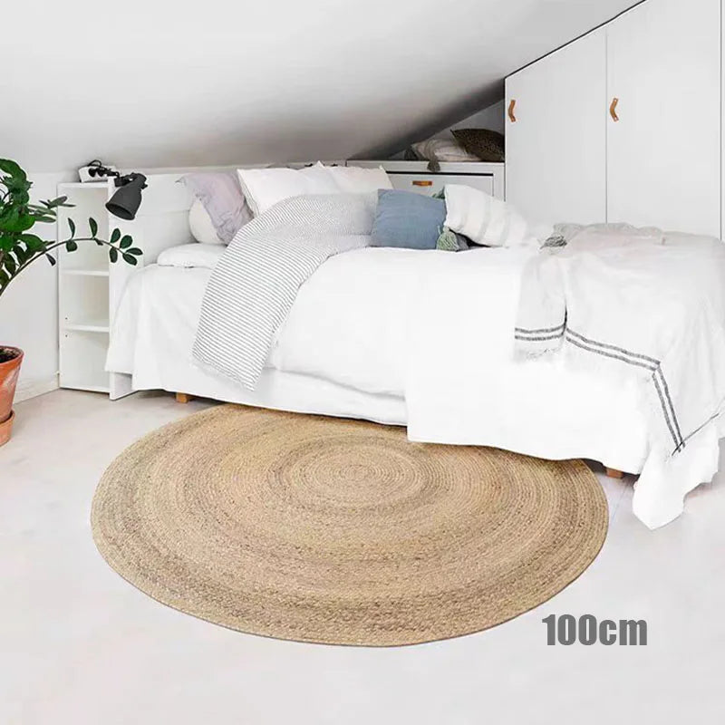 100% Straw Round Carpets Rugs for Living Room Bedroom Bulrush Natural Reed Grass Rattan Carpet Tea Table Floor Mats Hand-woven