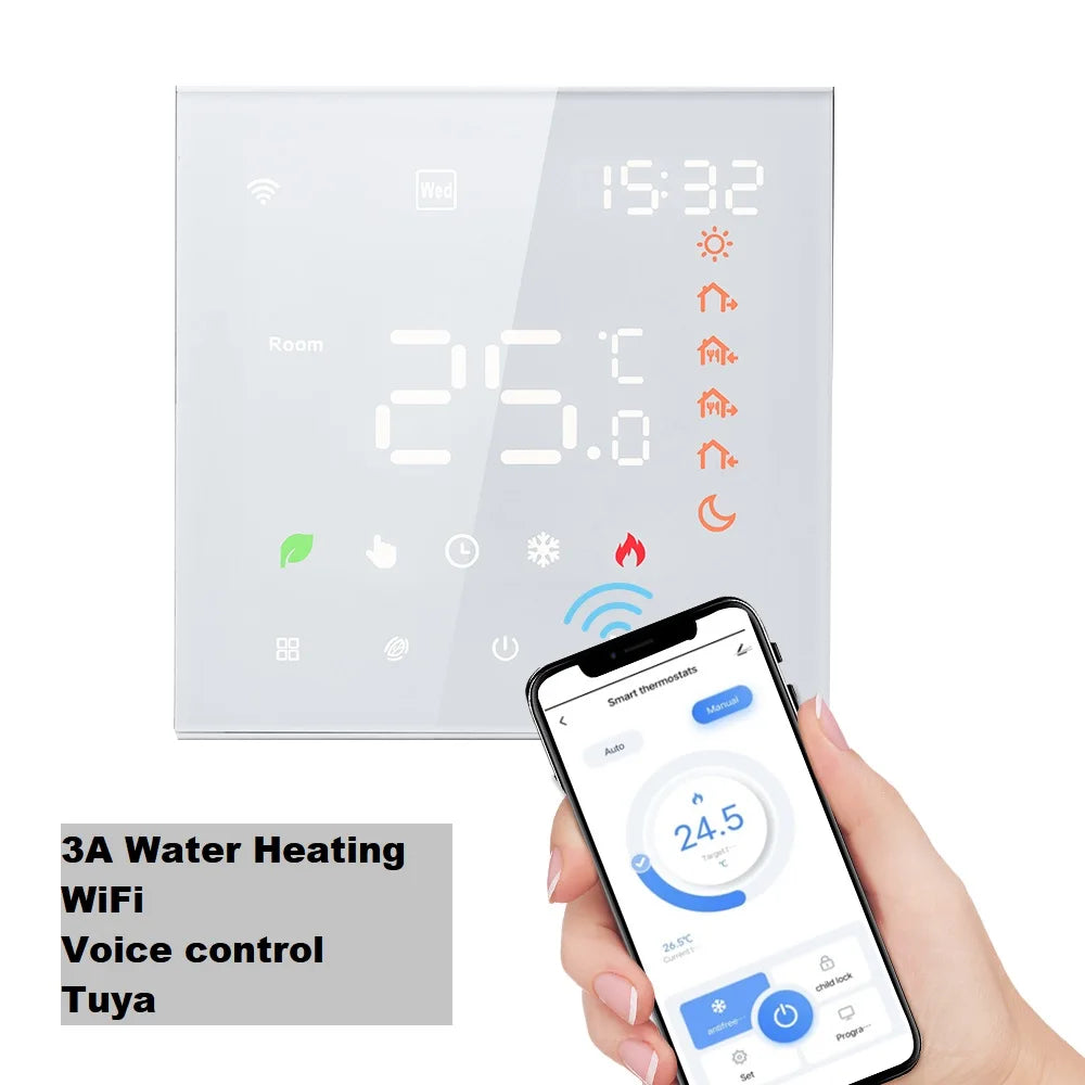 Smart Thermostat 16A/3A Digital Programmable LCD Display Touchscreen Underfloor Water Electric Heating Temperature Controller