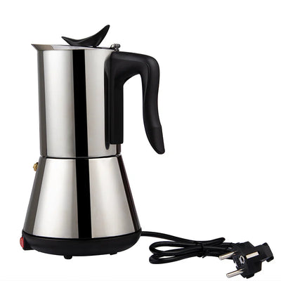 300ML Electric Moka Coffee Pot EU Plug 6 Cups Stainless Steel Thickening Espresso Coffee Maker Italian Cuban Classic Coffee Pot