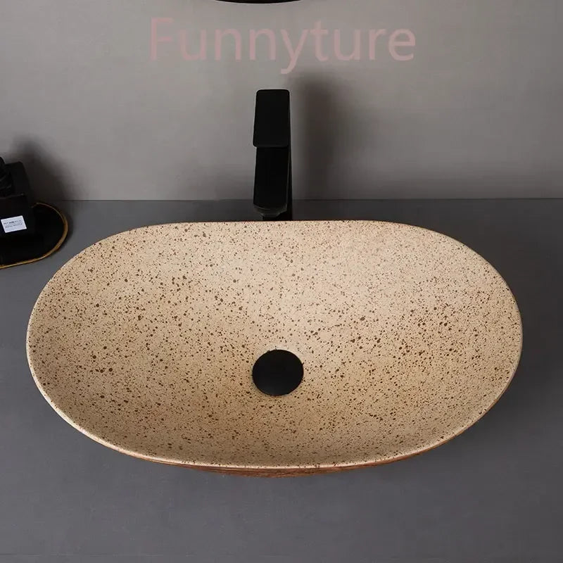 Medieval style platform basin ceramic art bathroom washing creative washbasin household washsink single