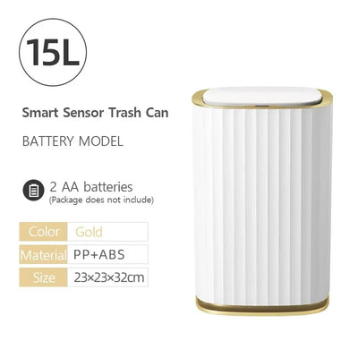 15L Automatic Sensor Trash Can Waterproof Bathroom Trash Bin Kitchen Food Waste Garbage Cube Toilet Paper Basket Home Dustbin