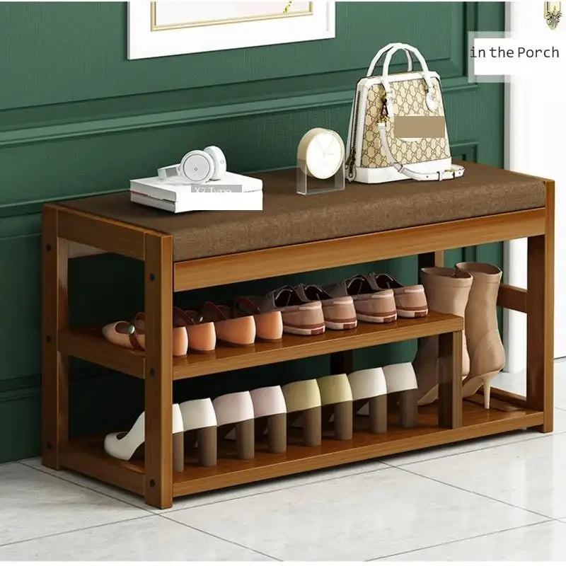 Special Multifunctional Shoe Organizer Bamboo Shoe Cabinets Linen Upholstered Storage Multi-layer Partition Hallway Bench