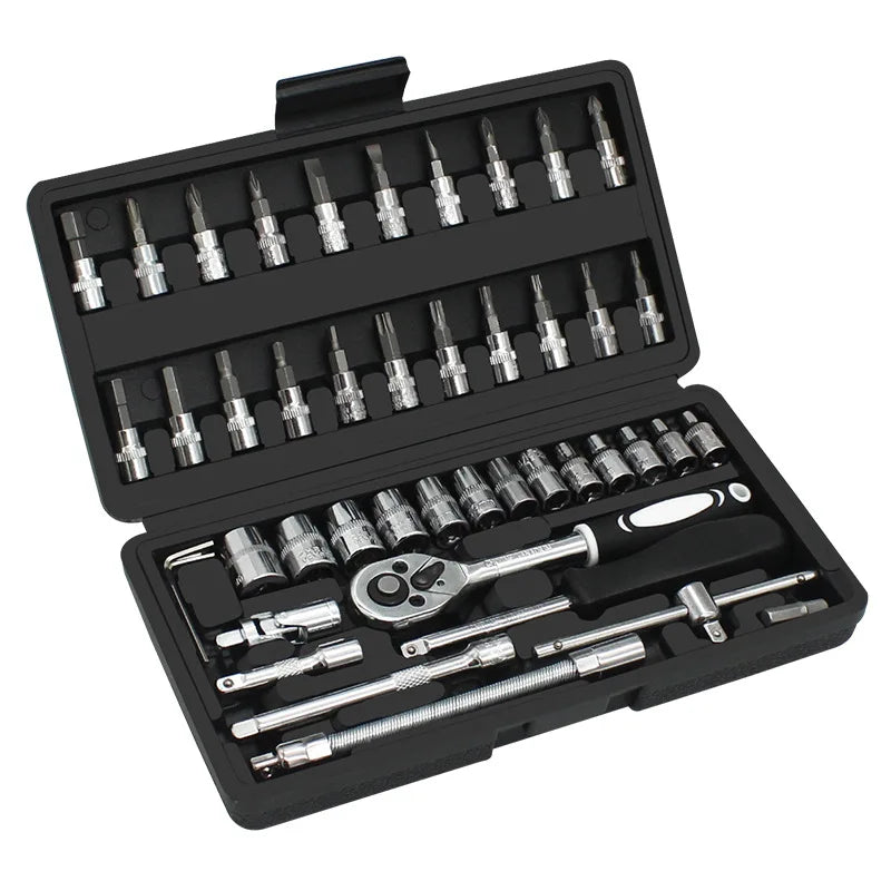 Socket Set 46 Piece Quick Ratchet Sleeve Professional Repair Wrenches Repair Screwdriver Combination Tool Kit for Mechanics