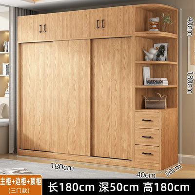 AOLIVIYA Wardrobe Household Bedroom Sliding Door Solid Wood Wardrobe Log Small Apartment Sliding Door Storage Cabinet Rental