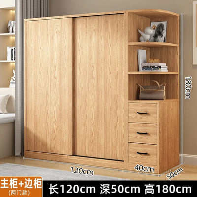 AOLIVIYA Wardrobe Household Bedroom Sliding Door Solid Wood Wardrobe Log Small Apartment Sliding Door Storage Cabinet Rental