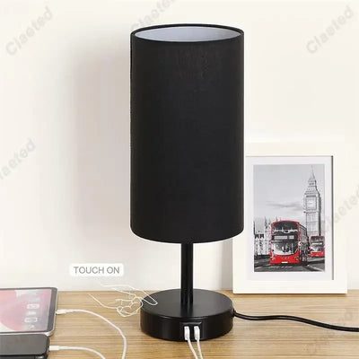 Table Lamp Bedroom Bedside Simple and Creative Touch Dimming Wood Grain Color USB Charging Port Led Small Table Lamp