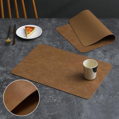 Luxury Placemat Leather Waterproof Double Layer Cowhide  Western Food Mat Hotel Insulation Mat Placemats for Dinning Table