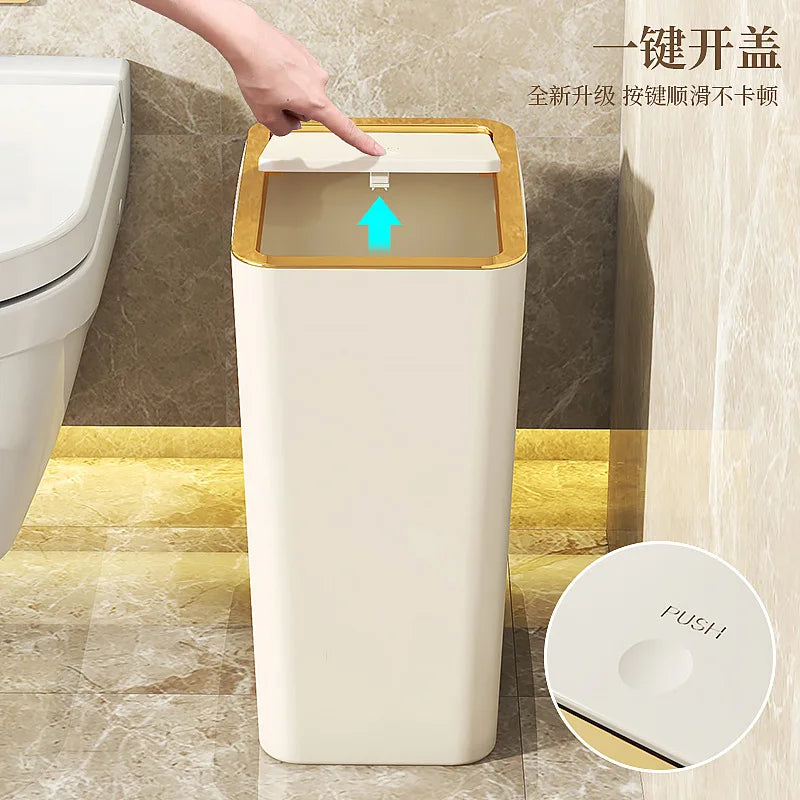 Garbage Bin For Household Square Press Style Luxury Style Living Room Kitchen Bathroom With Lid Garbage Bin