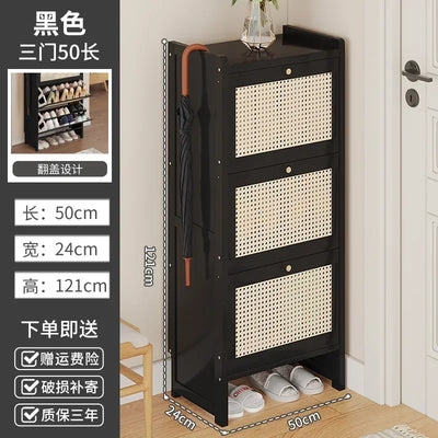 Bamboo Multi-layer Shoes Organization Rattan Flip Shoe Rack Living Room Against The Wall Boot Shelf Versatile Storage Cabinet