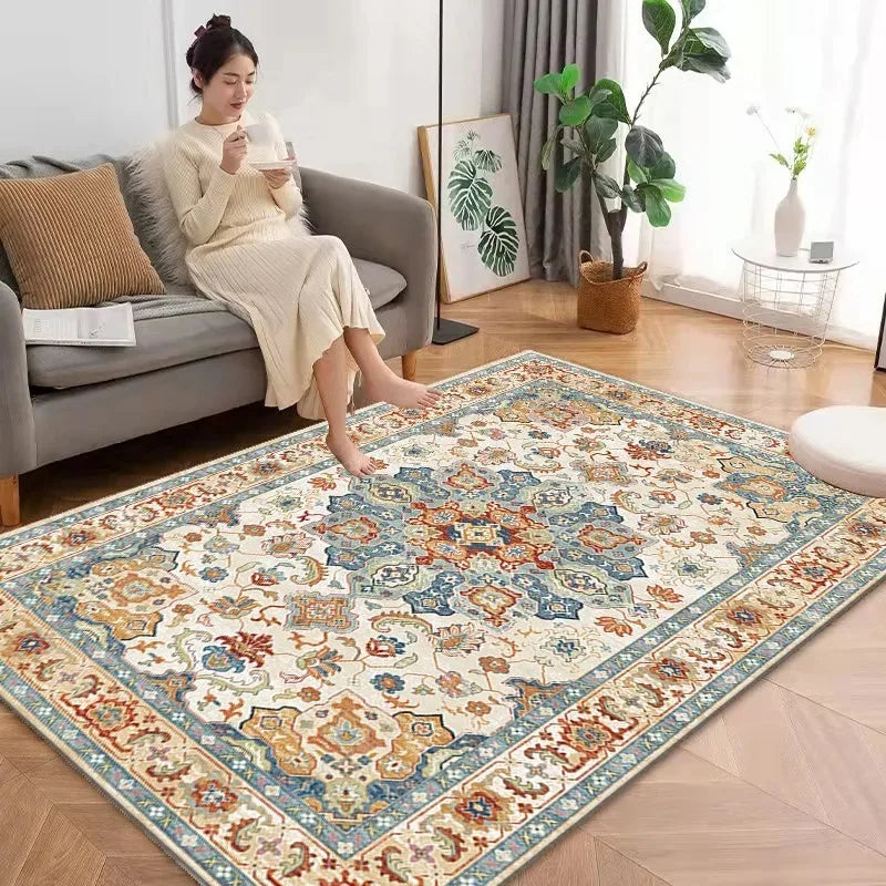 Ethnic Style Large Carpet for Living Room Bedroom Persian American Retro Bedside Floor Mat Cloakroom Area Decor Rugs Washable