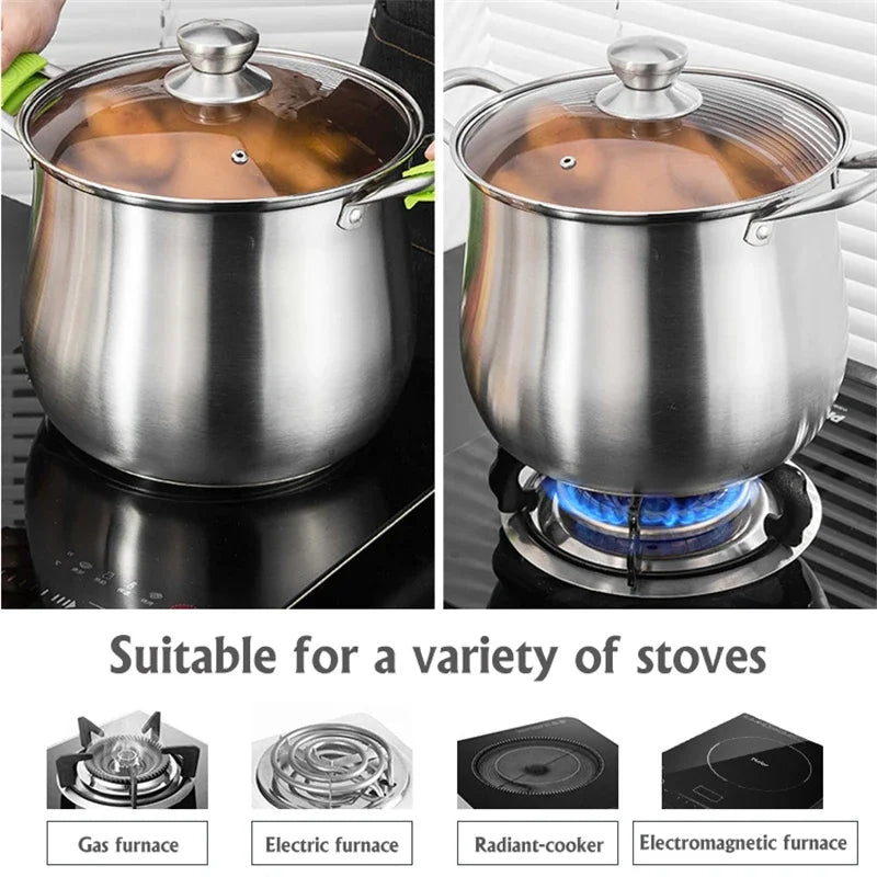 24cm Stainless Steel Soup Pot Large Capacity Home Cooking Pot Stew Chicken Induction Cooker Gas Stove Universal Kitchen Cookware