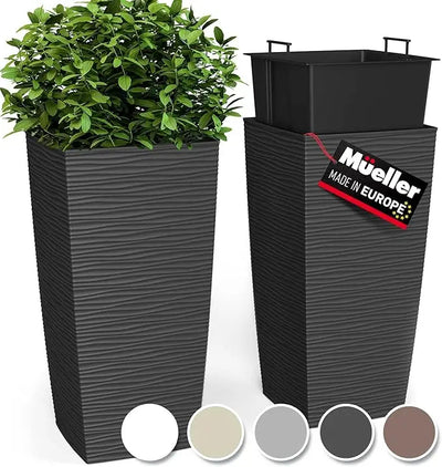 Mueller M-Resin Heavy Duty Tall Planter, Indoor/Outdoor  Plant, Tree, Flower Pot, 2-Piece Set, 27.5”, Modern Design