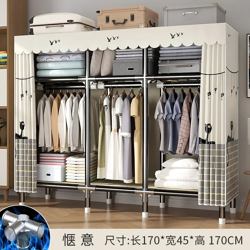 Durable Alloy Steel Wardrobe  HighCapacity Closet with Polyester Taffeta, Easy Clean Bedroom Storage, Clothing Organizer