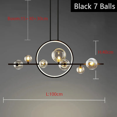 Modern Glass Ball LED Chandeliers Black Clear Bubble Pendant Lights for Dining Living Room Kitchen Lamparas Colgantes Para Techo