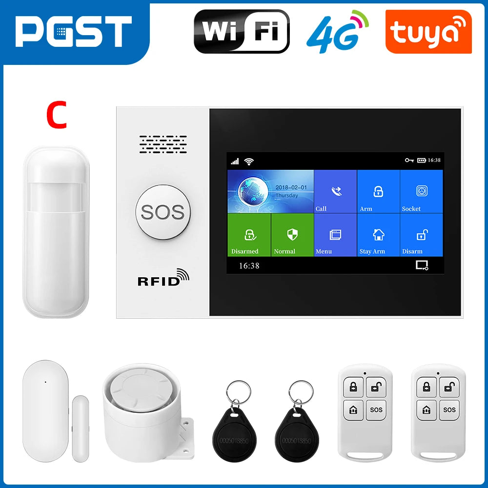 PGST 4.3 inch HD 4G Wifi Alarm System Wireless Touch Screen Tuya Smart Life App Control work with Alexa PG107