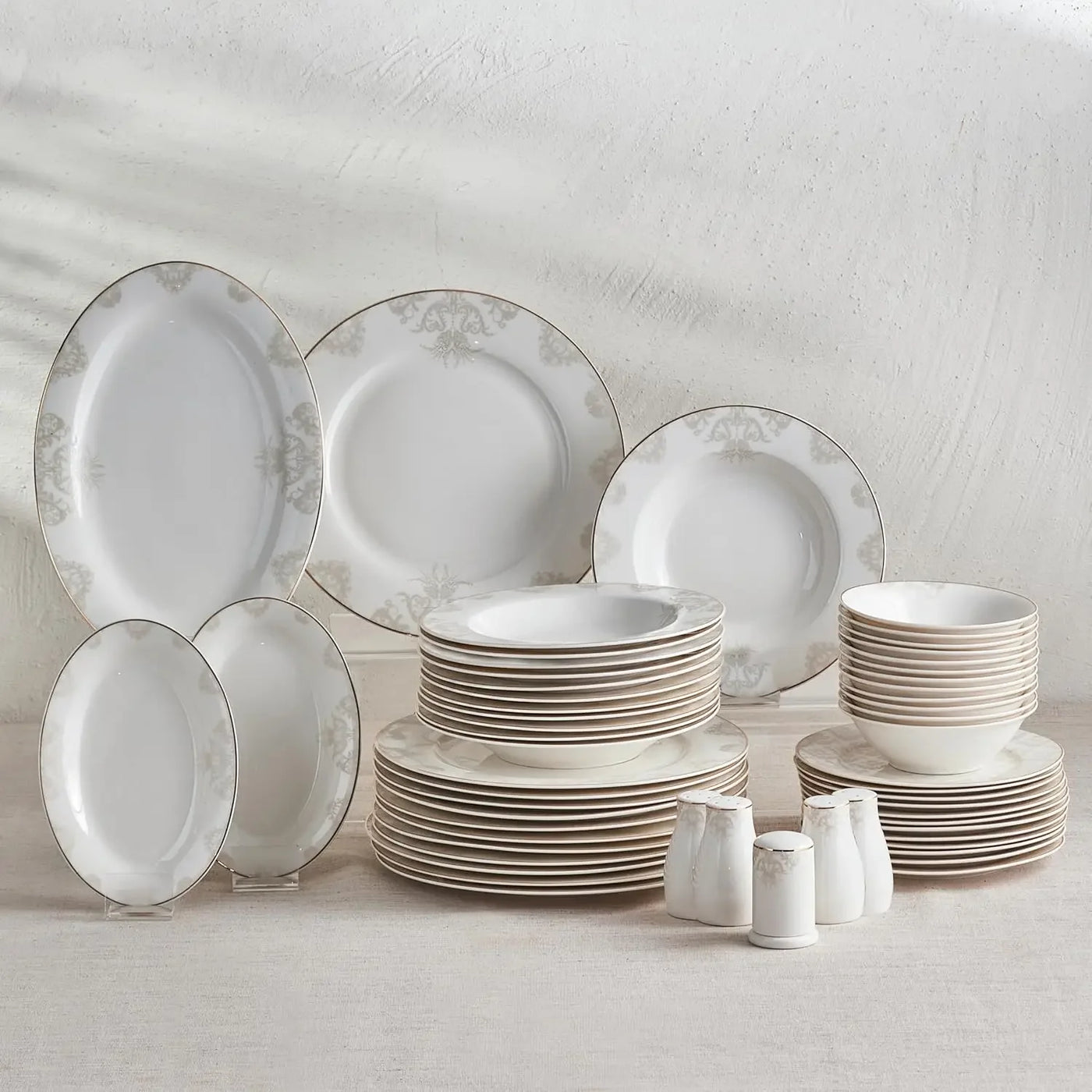 Dinner Sets for 12 People, 56-Piece Luxury Dinner Sets with Gold Trim, Dinner Plates, Pasta Bowls,Salad/Cereal/Soup