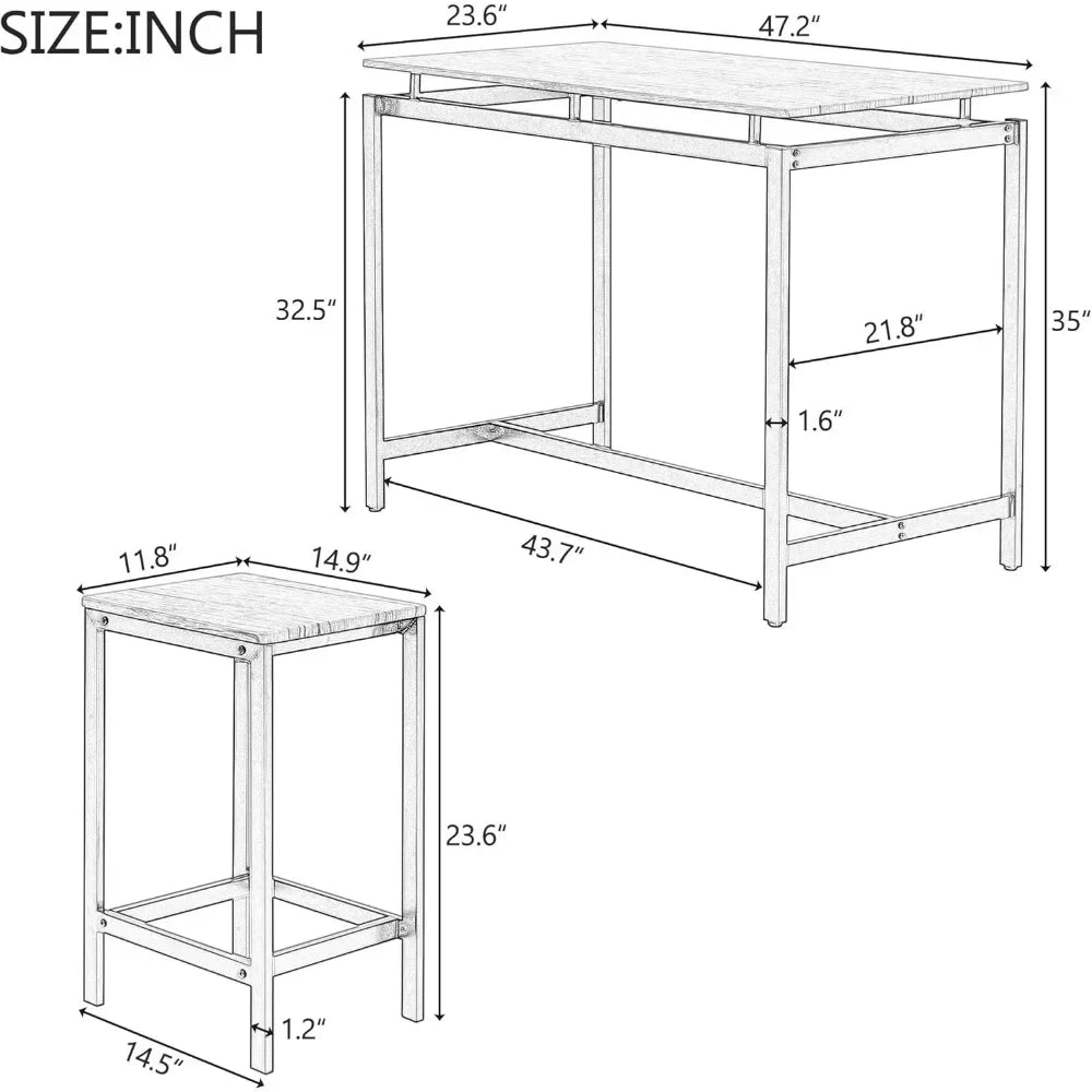 5-Piece Compact Rectangular Bar Table Set with 4 Stools, Furniture for Dining Room and Breakfast Nook, Dining Table Sets