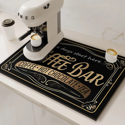 Retro Coffee Maker Mat Kitchen Drain Pad Non-slip Dish Drying Mats Quick Dry Tableware Faucet Placemat Dinnerware Washable