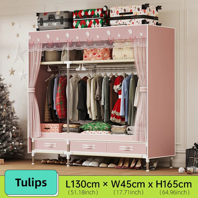 Simple wardrobe, durable and practical, easy to assemble, Christmas atmosphere, mesh cover and drawers