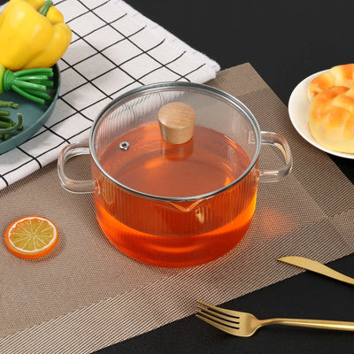 1.6/2.3L Glass Cooking Pot Transparent Borosilicate Glass Simmer Pot with Lid Heat Resistant Glass Pot for Soup Milk Noodles