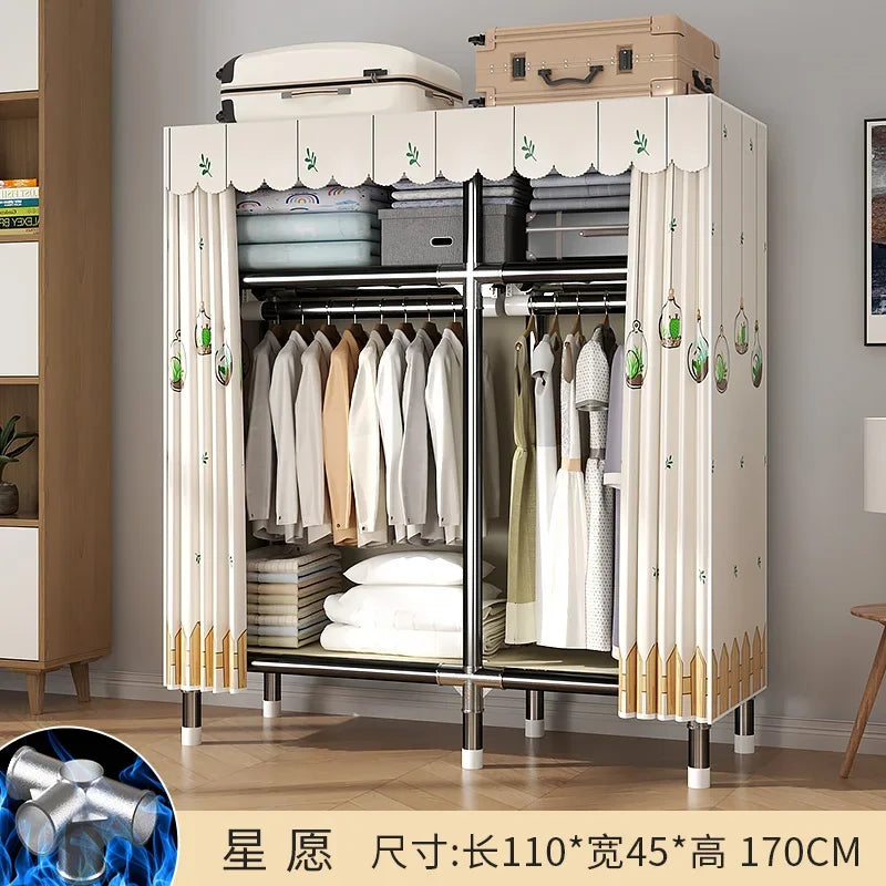 Durable Alloy Steel Wardrobe  HighCapacity Closet with Polyester Taffeta, Easy Clean Bedroom Storage, Clothing Organizer