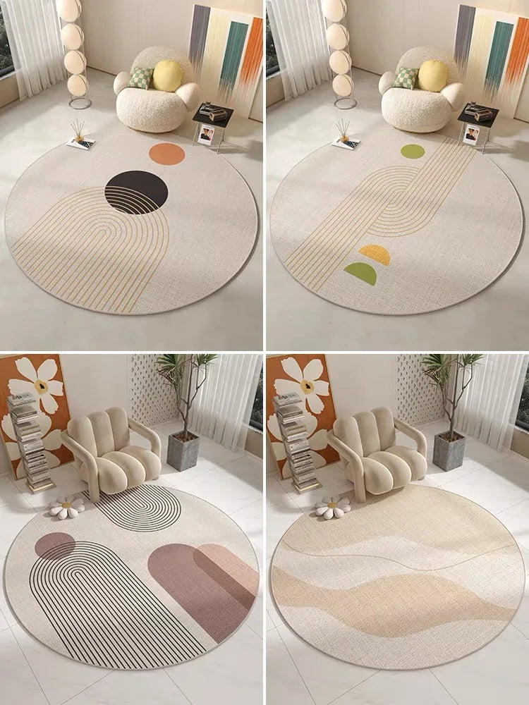 Japanese Abstract Style Crystal Pile Round Carpet Home Living Room Bedroom Decorative Mats Anti-slip Dirty Resistant Washable