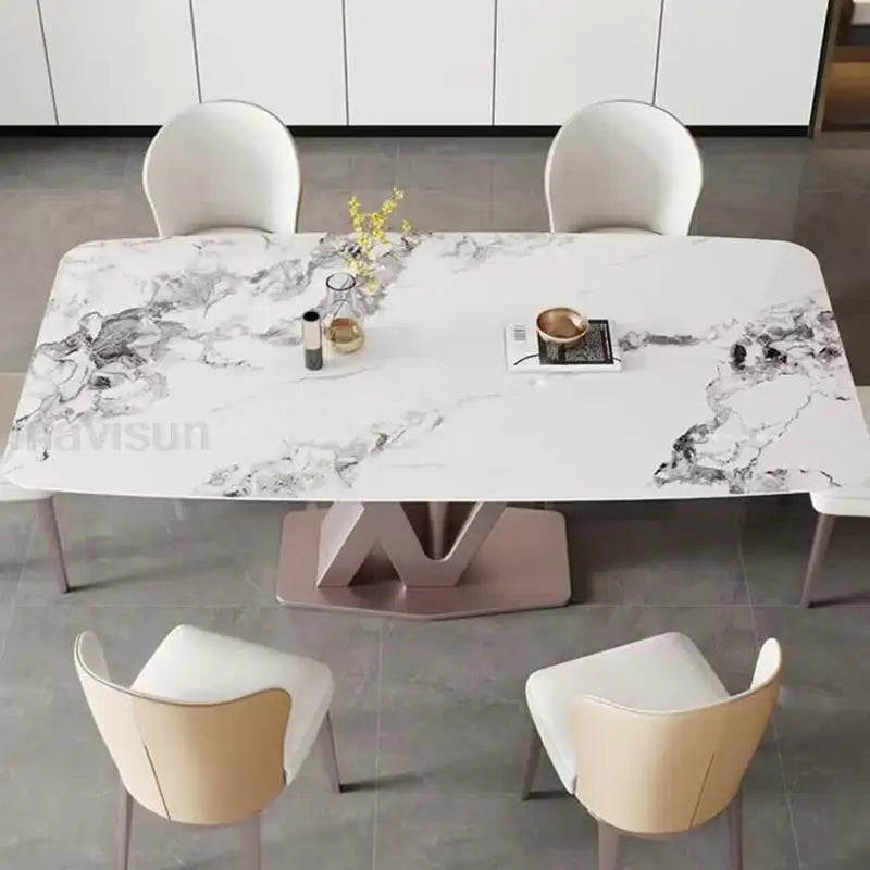 Creative Fashionable Dining Table Rectangle Rock Slab Tabletop Frame Purple Marble Dining Table Lounge Muebles Hotel Furniture