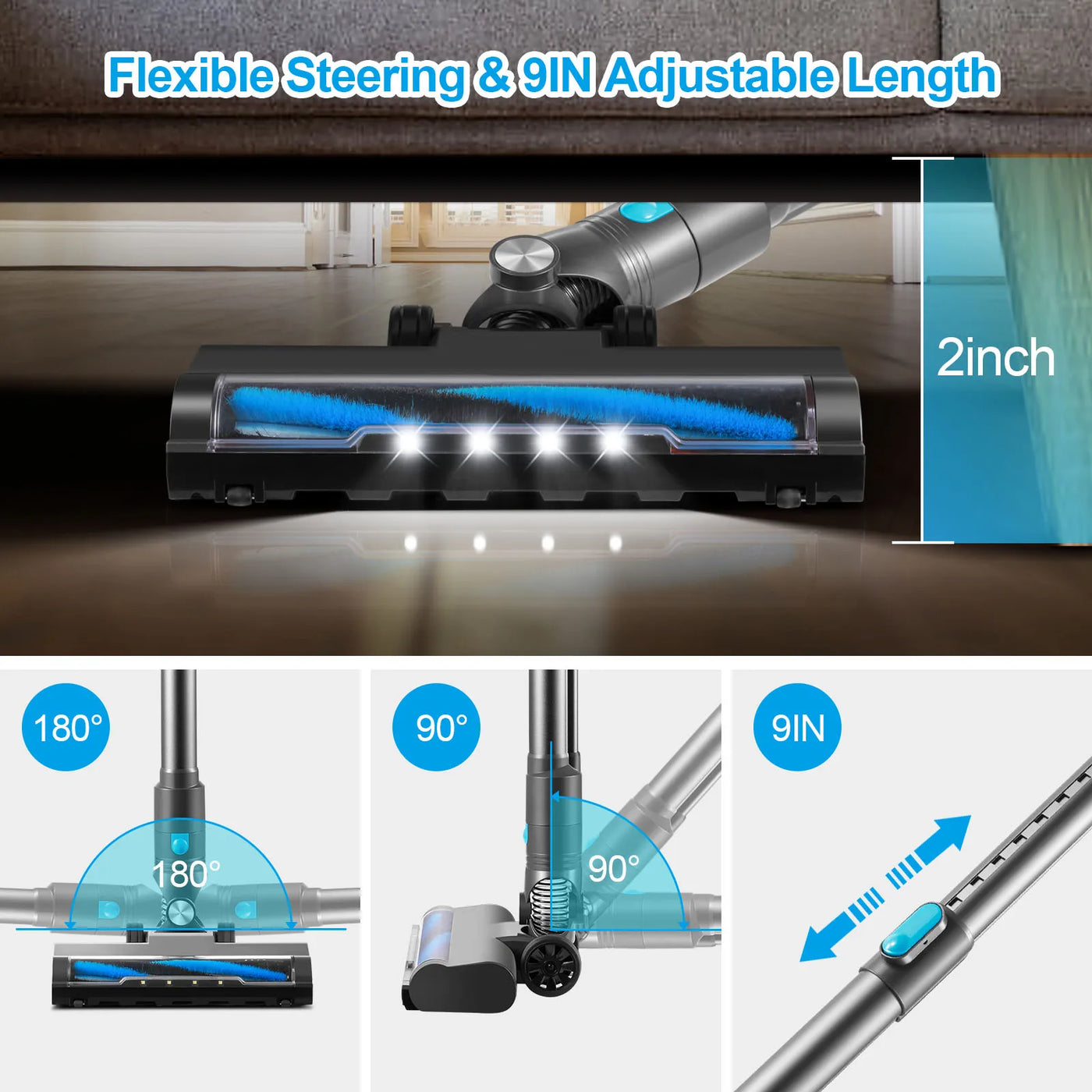 6in1 Corded Stick Vacuum Cleaner with LED Lights Lightweight Swivel Steering Bagless Vacuum for Home Carpet Hard Floors Cleaning