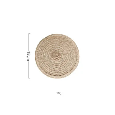 6pcs Round Table Mat Woven Ramie Placemats Anti Slip Dining Coffee Decor Non-Slip Tableware Bowl Pads Kitchen Drink Cup Coasters