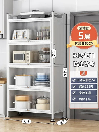 Modern Kitchen Cabinet Hutch Movable Full Door Glass Cabinet Storage Display Cupboards Muebles Cocina Multifunctional Furniture