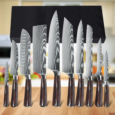 3-10PCS Kitchen Knife Set Professional Chef Knife 7CR17 Germany Stainless Steel Damascus Laser Meat Cleaver Slicing Santoku