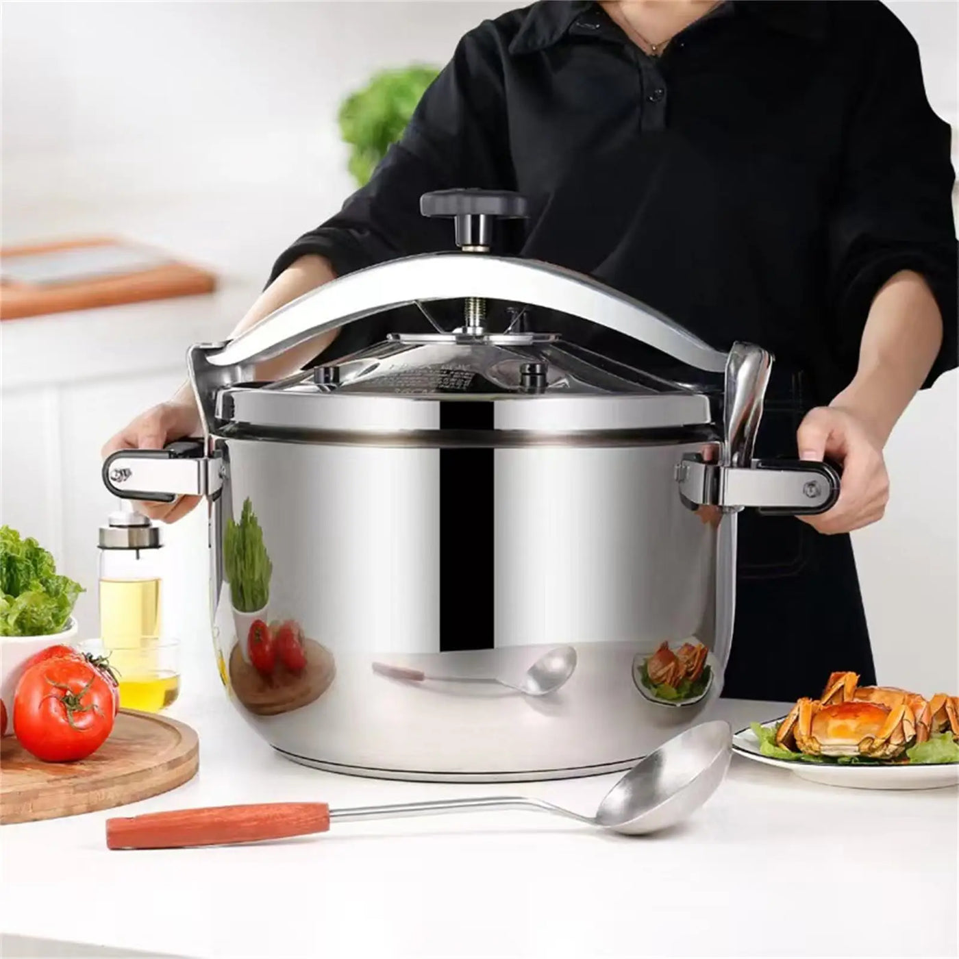 30 Quart olla de presion grande & stainless steel pressure cooker & large steamer cooking pressure canners,safety lock Explosion