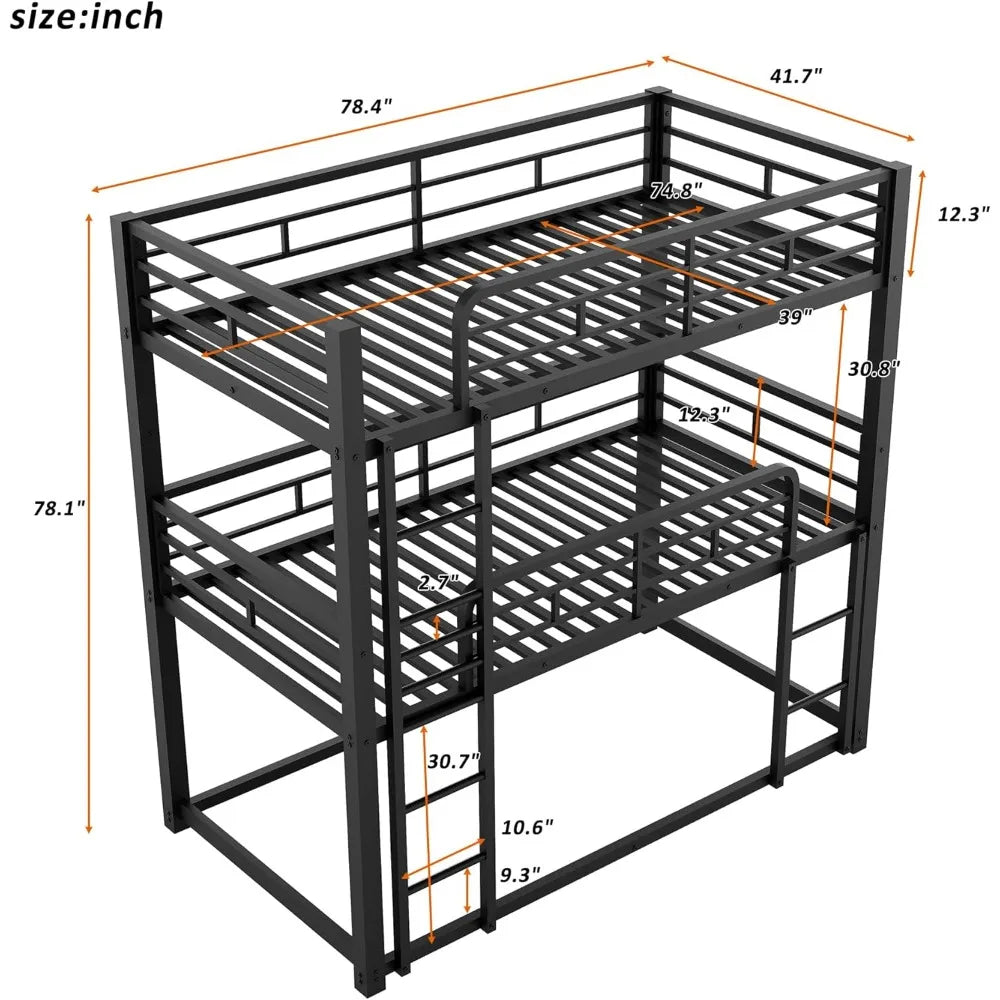 Heavy Duty Triple Bunk Bed Twin Over Twin Over Twin Metal Bunkbeds with Ladder No Box Spring Needed Easy Assembly