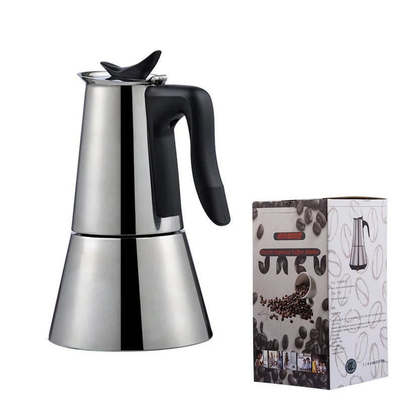 300ML Electric Moka Coffee Pot EU Plug 6 Cups Stainless Steel Thickening Espresso Coffee Maker Italian Cuban Classic Coffee Pot