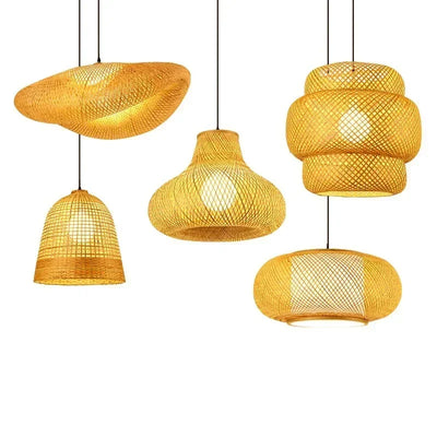 Big Size Bamboo Pendant Lamp Natural Rattan Chandeliers E27 Hand-knitting Café Restaurant Living Room Decor Hanging Lamp Indoor