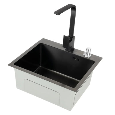 Kitchen Sink Set Stainless Steel Kitchen Sink Kitchen Faucet with Soap Dispenser and Sink Black 40x45cm Soap Dispenser  360°