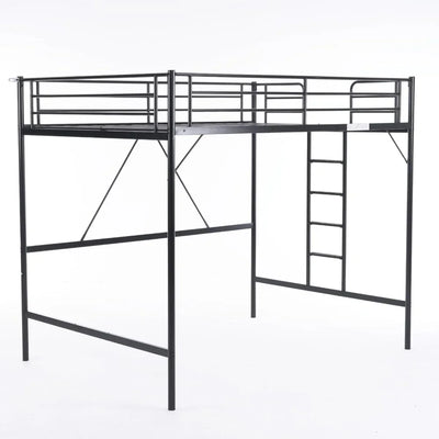 Loft Bed Full Size with Flat Rungs for Adults, Kids and Young Teens, No Box Spring Required,Heavy Duty Metal Slat Support