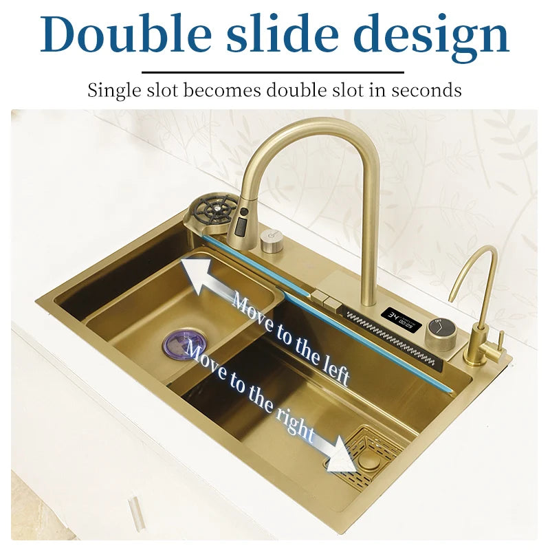 Smart kitchen sink large stainless steel sink waterfall WashBasin Single Bowl Dishwasher dish drainer for kitchen accessories