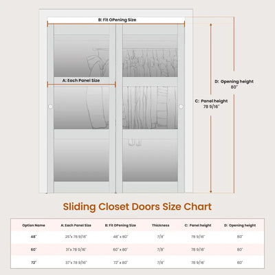 Sliding Closet Door, 60"×80"(Double Barn Doors 31"),Pre-Drilled Door Panel, Need to Assemble, MDF with PVC Surface, White