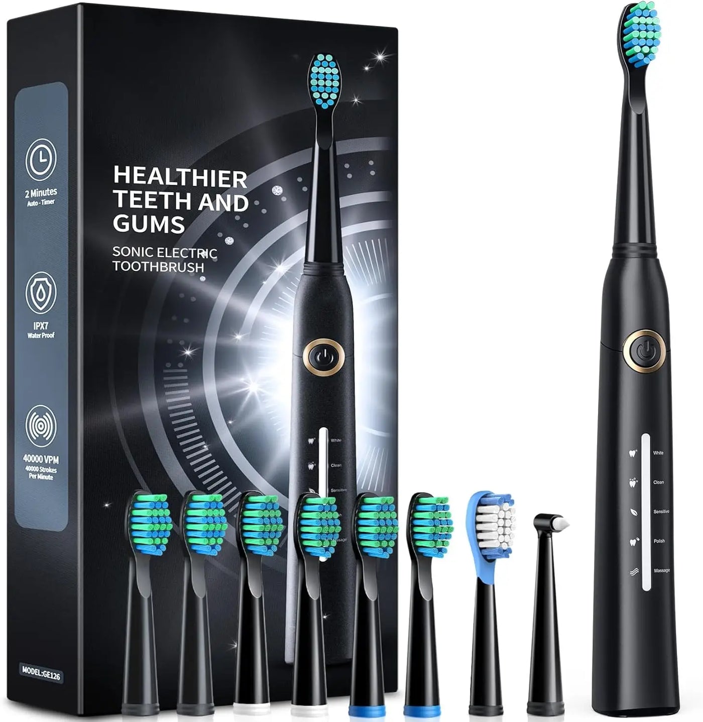 Electric Toothbrush for Adults with 8 Brush Heads, Sonic Electric Toothbrush with 40000 VPM Deep Clean 5 Modes, Rechargeable