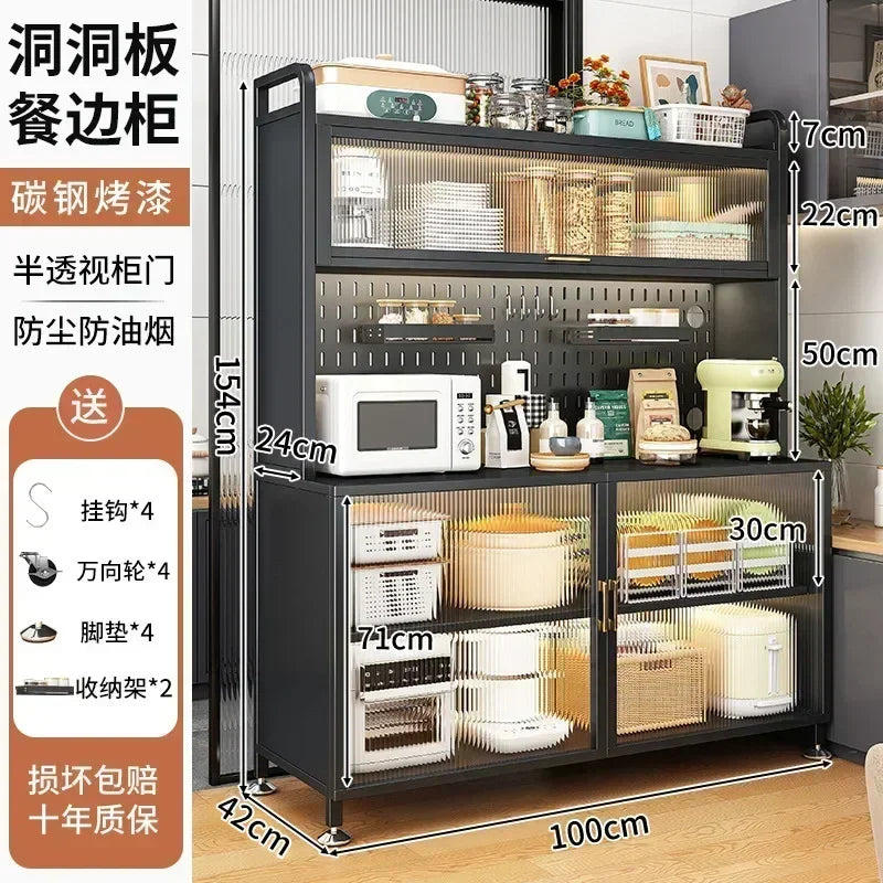 Modern Kitchen Cabinet Hutch Movable Full Door Glass Cabinet Storage Display Cupboards Muebles Cocina Multifunctional Furniture